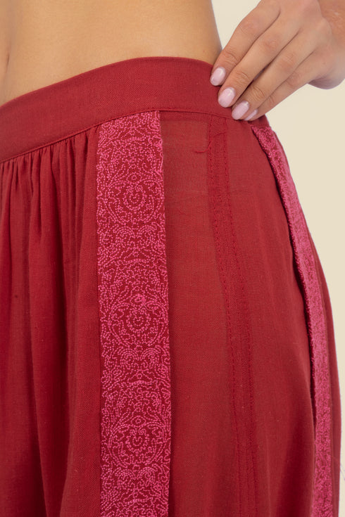 Embroidery harem pants in cotton gauze